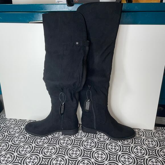 Sun + Stone Allicce Over-the-Knee Boots, black faux suede 8.5M - Picture 4 of 15